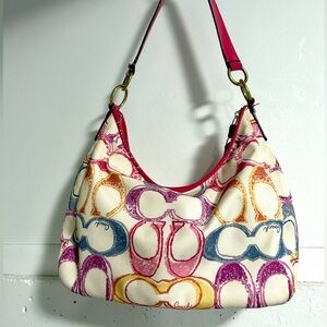 Rare find Coach F21915 Scribble Print Canvas Hobo Multicolor